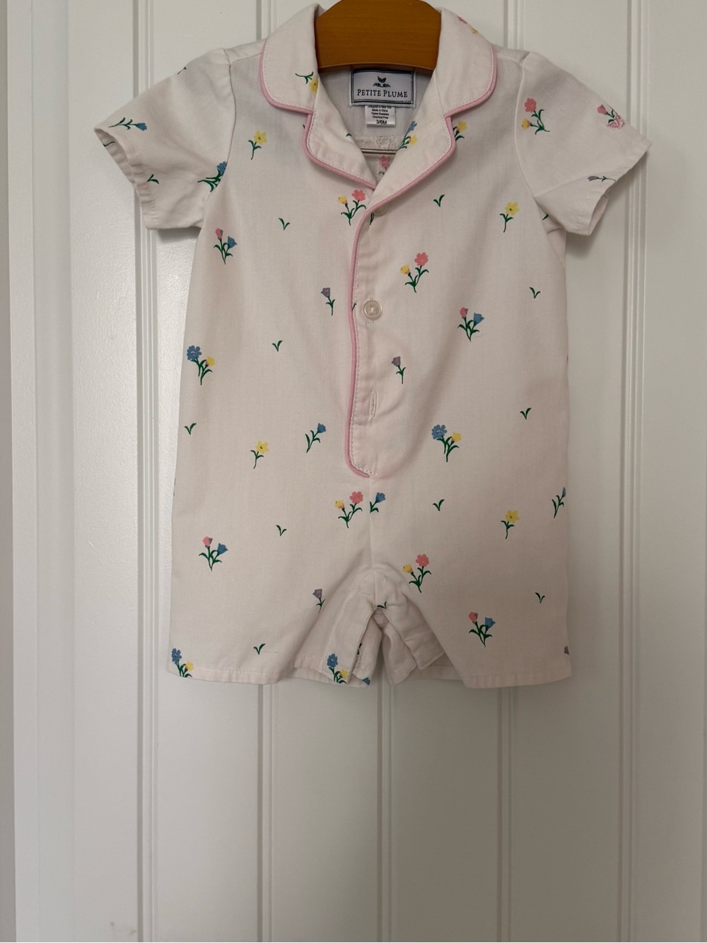 Petite Plume Floral Romper 3–6M Pink Piped One-Piece Baby Pajama Outfit